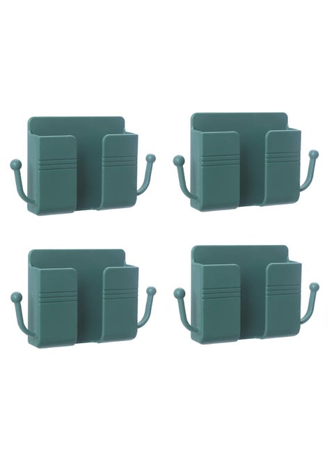 4 Pcs Wall Mount Phone Holder Phone Stand With Data Cable Receiving Hole Multi Purpose Phone Charging Dock with Adhesive Phone Holder For Shower Charging Compatible With iPhone and Android (Green)