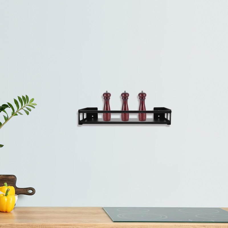 Wall Mounted Narrow Spice Rack 30cm Black Stainless Steel With Detachable Tray - Image 4