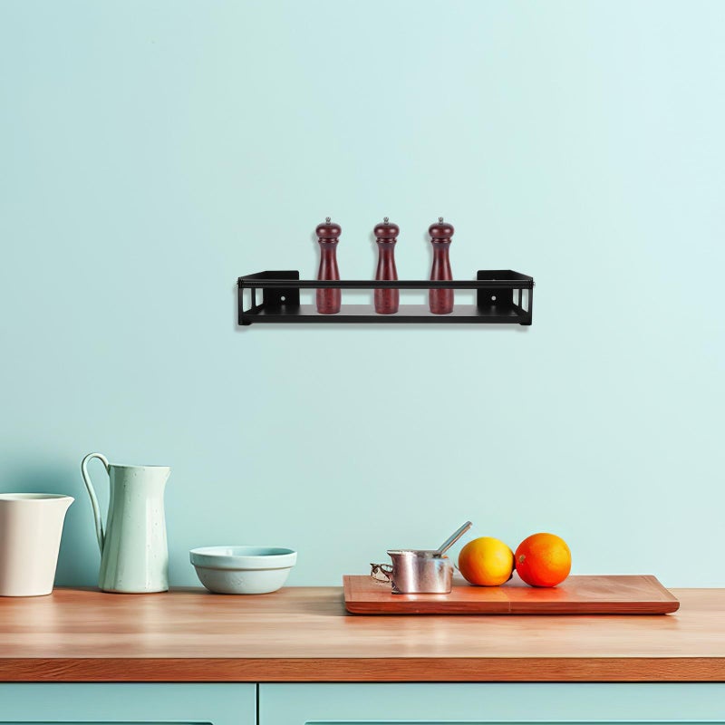 Wall Mounted Narrow Spice Rack 30cm Black Stainless Steel With Detachable Tray - Image 5