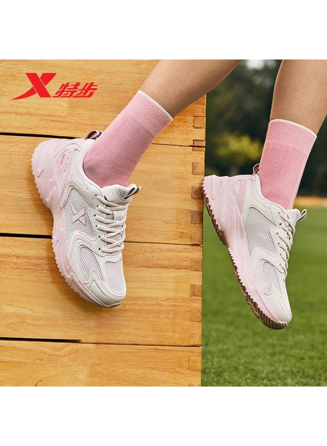 Xtep Women's Sports Casual Dad Shoes Autumn Winter  New Leather Mesh Non-slip Wear-resistant Simple Shoes For Women