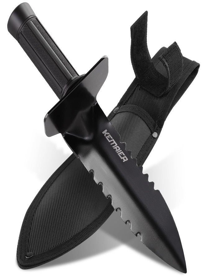 Kemaier Metal Detector Shovel, Heavy Duty Double Serrated Edge Digger, Metal Detecting Digging Tool with Sheath for Belt Mount, Gardening Accessories for Metal Detection Digging Loosening Planting - Image 1