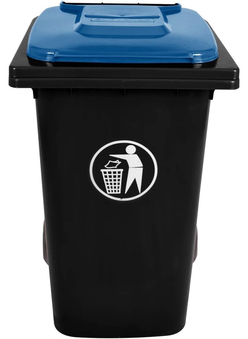240L Wheeled Trash Bin with Lid – Heavy Duty Plastic Garbage Container, Black and Blue - Image 1