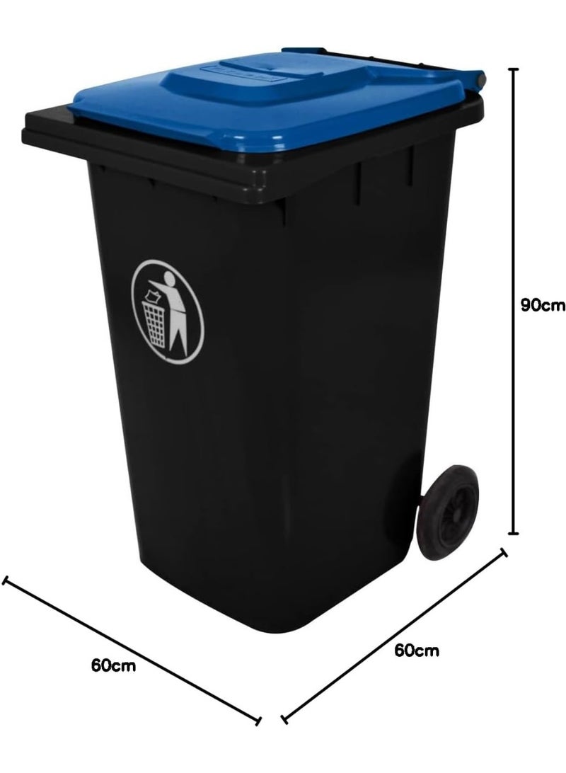 240L Wheeled Trash Bin with Lid – Heavy Duty Plastic Garbage Container, Black and Blue - Image 2