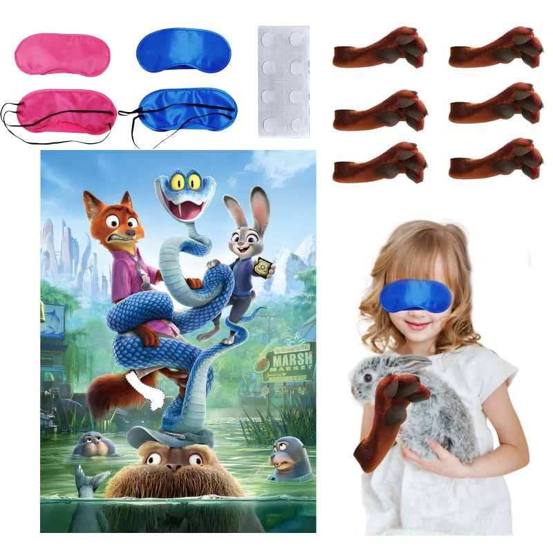 AHPAHP Cute Animal Party Supplies, Pin The Leg Sticker on The Fox Party Game, Large Poster with 24pcs Fox Leg Stickers and Blindfold, Cartoon Movies Theme Birthday Party Decorations - Image 1