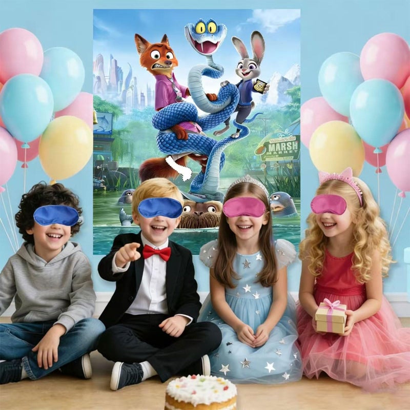 AHPAHP Cute Animal Party Supplies, Pin The Leg Sticker on The Fox Party Game, Large Poster with 24pcs Fox Leg Stickers and Blindfold, Cartoon Movies Theme Birthday Party Decorations - Image 2