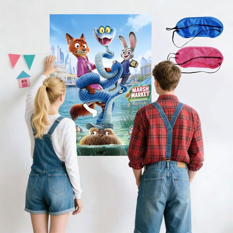 AHPAHP Cute Animal Party Supplies, Pin The Leg Sticker on The Fox Party Game, Large Poster with 24pcs Fox Leg Stickers and Blindfold, Cartoon Movies Theme Birthday Party Decorations - Image 3
