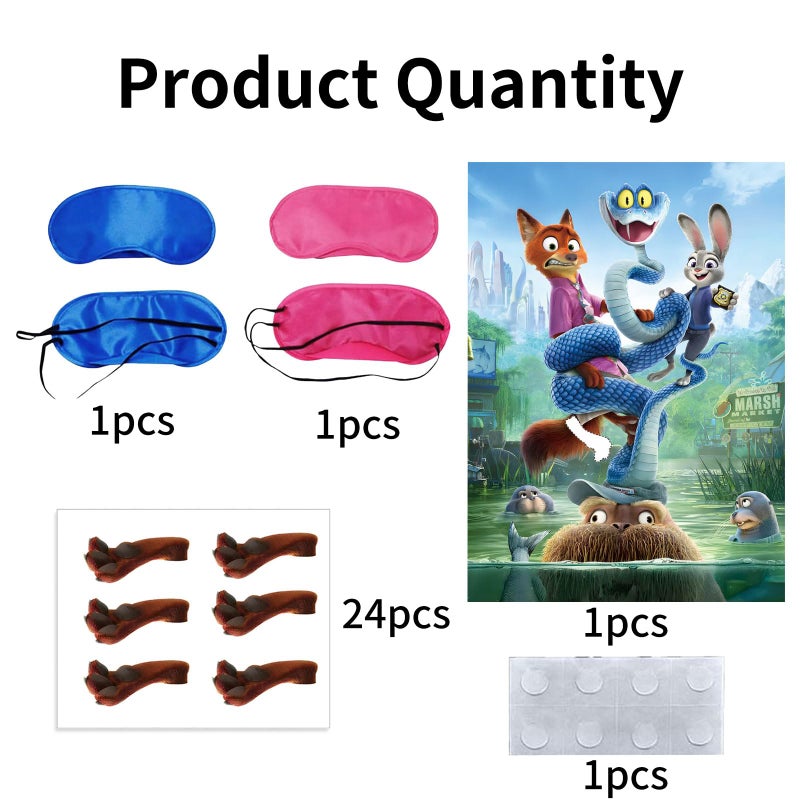 AHPAHP Cute Animal Party Supplies, Pin The Leg Sticker on The Fox Party Game, Large Poster with 24pcs Fox Leg Stickers and Blindfold, Cartoon Movies Theme Birthday Party Decorations - Image 4