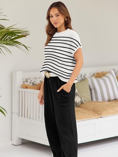 LILLUSORY Two 2 Piece Sets Womens 2025 Spring Summer Matching Lounge Sweatsuits Sweat Suits Trendy Travel Beach Vacation Fashion Resort Wear Outfits Knit Loungewear Clothes Clothing Stripes Black L - Image 4