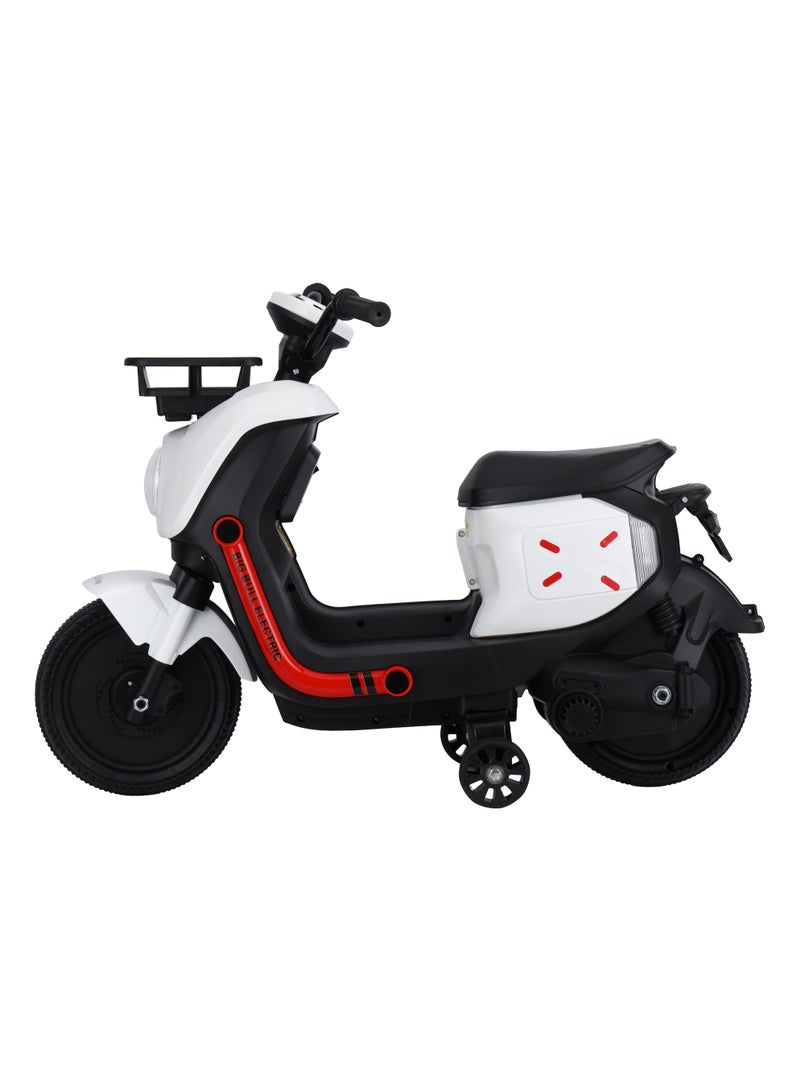 BABY PLUS BABY PLUS Electric Ride-On Scooter for Kids – Stylish Rechargeable Motorcycle Toy with Lights, Music, Safety Belt & Storage Basket – Ages 3-8, 25kg Max Load , White  - Image 2