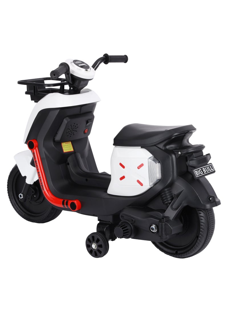 BABY PLUS BABY PLUS Electric Ride-On Scooter for Kids – Stylish Rechargeable Motorcycle Toy with Lights, Music, Safety Belt & Storage Basket – Ages 3-8, 25kg Max Load , White  - Image 3