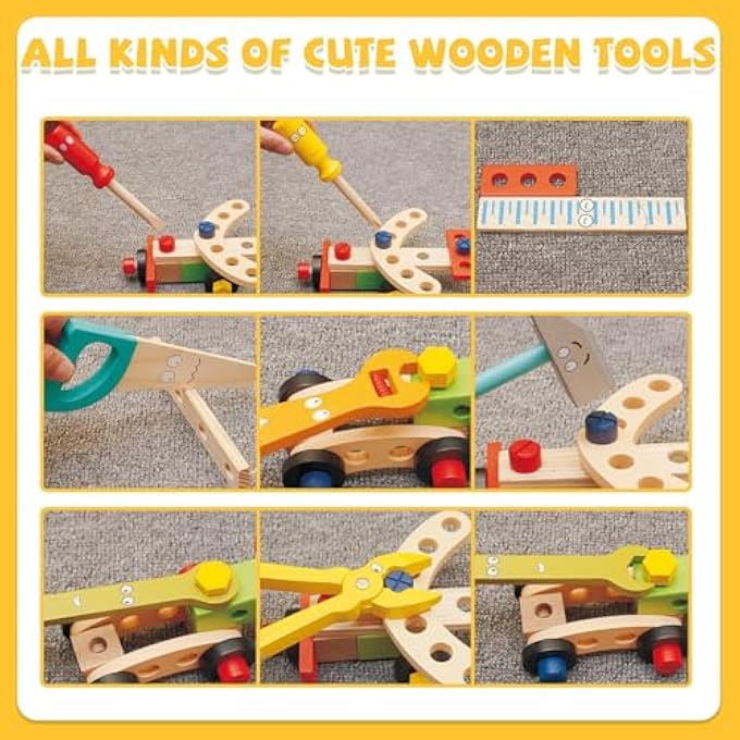 WOODEN TOOL BOX SET FOR KIDS DIY CONSTRUCTION TOY WITH WOODEN TOOLS, PRETEND PLAY MECHANIC TOOLBOX KIT FOR BOYS & GIRLS, EDUCATIONAL TODDLER TOY FOR LEARNING & CREATIVITY - Image 4