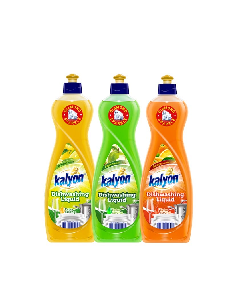 Kalyon Dishwashing Liquid 730 ML Value Pack- Orange, Apple, Lemon Scented