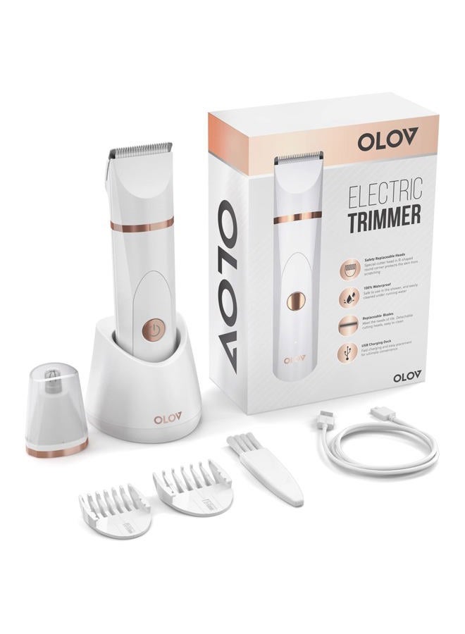 OLOV Electric Body Hair Trimmer - Groin Trimmer for Men - Bikini Trimmer Women - Wet/Dry Shaver Groomer, Replaceable Ceramic Blade Heads, USB Recharge Dock, Waterproof Hygiene Razor, White - Image 2
