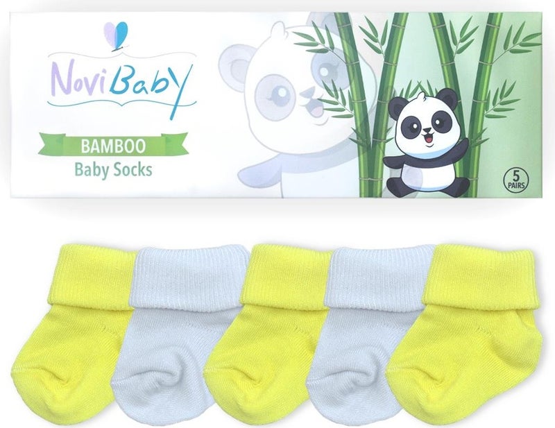 Novibaby 5-Piece Bamboo Newborn Baby Socks I Sunshine I 0-6 Months  - Image 3