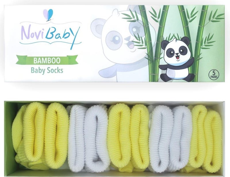 Novibaby 5-Piece Bamboo Newborn Baby Socks I Sunshine I 0-6 Months  - Image 1