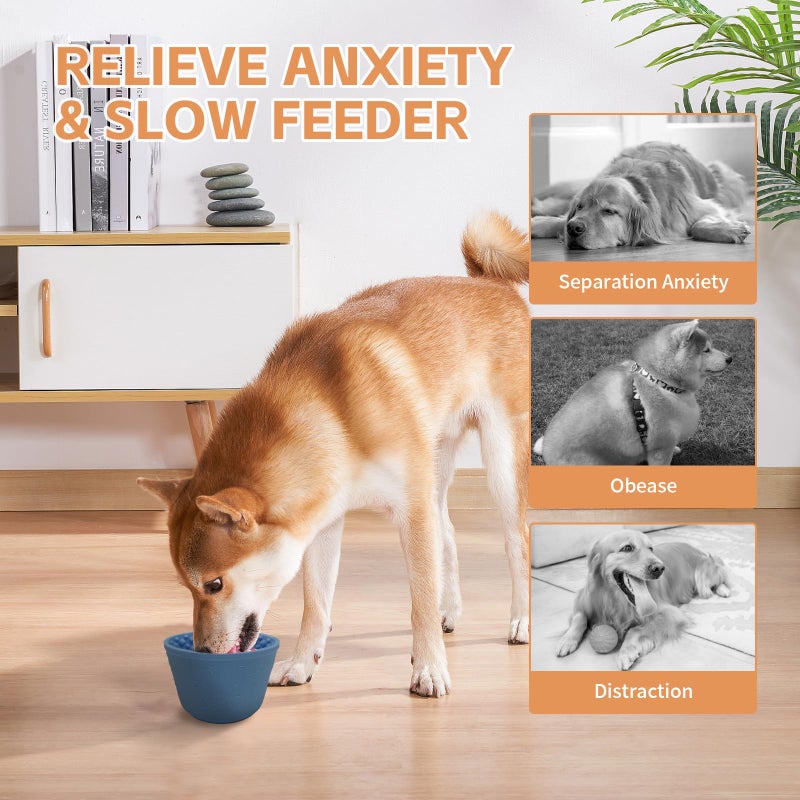 SmartTail Dog Lick Bowl, Anxiety Relief Slow Feeder Treat Dispenser, Silicone Anti-chocking Pet Dish, Non-Slip Dog Licking Bowl Interactive Entertainment Puzzle Toy for Small & Medium-Dark Blue - Image 3