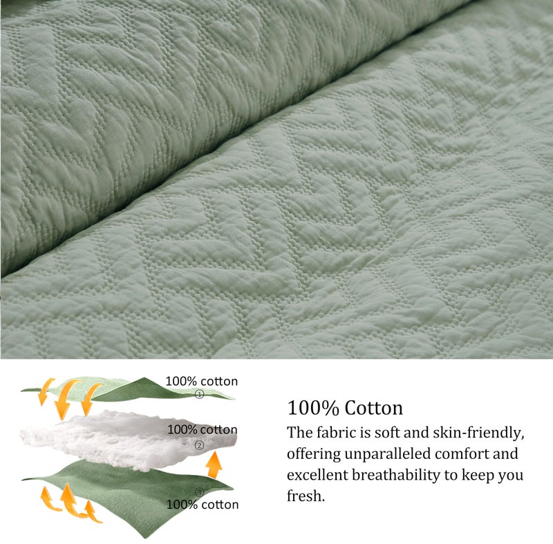 palassio Sage Green 100% Cotton Quilt Queen Size Bedding Sets with 2 Pillow Shams, Lightweight Textured Farmhouse Country Bedspread Soft Shabby Chic Patterned Coverlet for All Season, 3 Pieces - Image 5