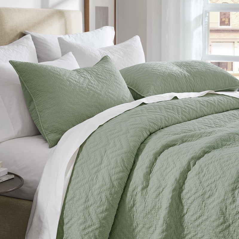 palassio Sage Green 100% Cotton Quilt Queen Size Bedding Sets with 2 Pillow Shams, Lightweight Textured Farmhouse Country Bedspread Soft Shabby Chic Patterned Coverlet for All Season, 3 Pieces - Image 4