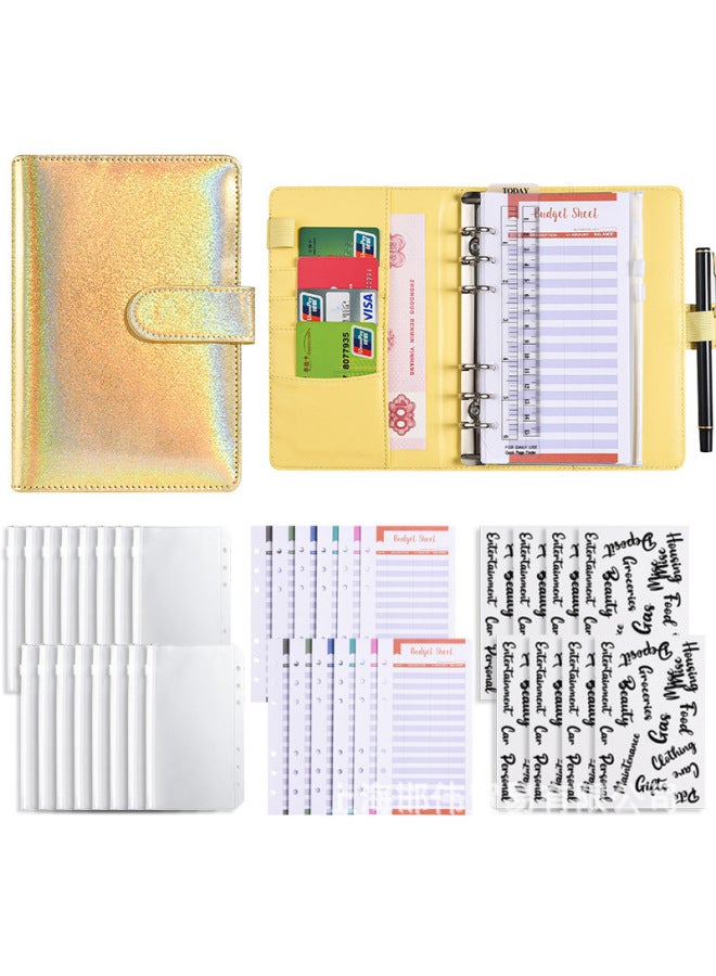 QICAI A6 Colorful Matte Laser Macaron Set Pu Notebook Cash Budget Financial Loose-leaf Book - Image 1