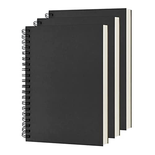 DSTELIN Blank Spiral Notebook, 3-Pack, Soft Cover, Sketch book, 100 Pages / 50 Sheets, 7.5 inch x 5.1 inch, 100GSM, (Black) - Image 1