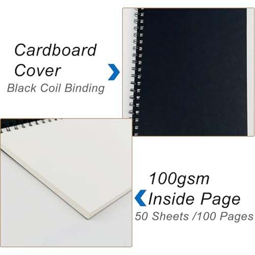 DSTELIN Blank Spiral Notebook, 3-Pack, Soft Cover, Sketch book, 100 Pages / 50 Sheets, 7.5 inch x 5.1 inch, 100GSM, (Black) - Image 4