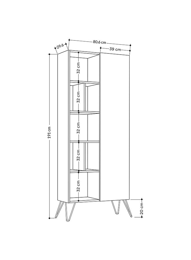 Mourah Home Jedda Bookcase Modern Book Shelf 5 Tier 1 Door Multi Storage Bookshelf Rack With Metal Legs Display Cabinet For Bedroom Living Room  29.6X191X80.6Cm Light Mocha - Image 5
