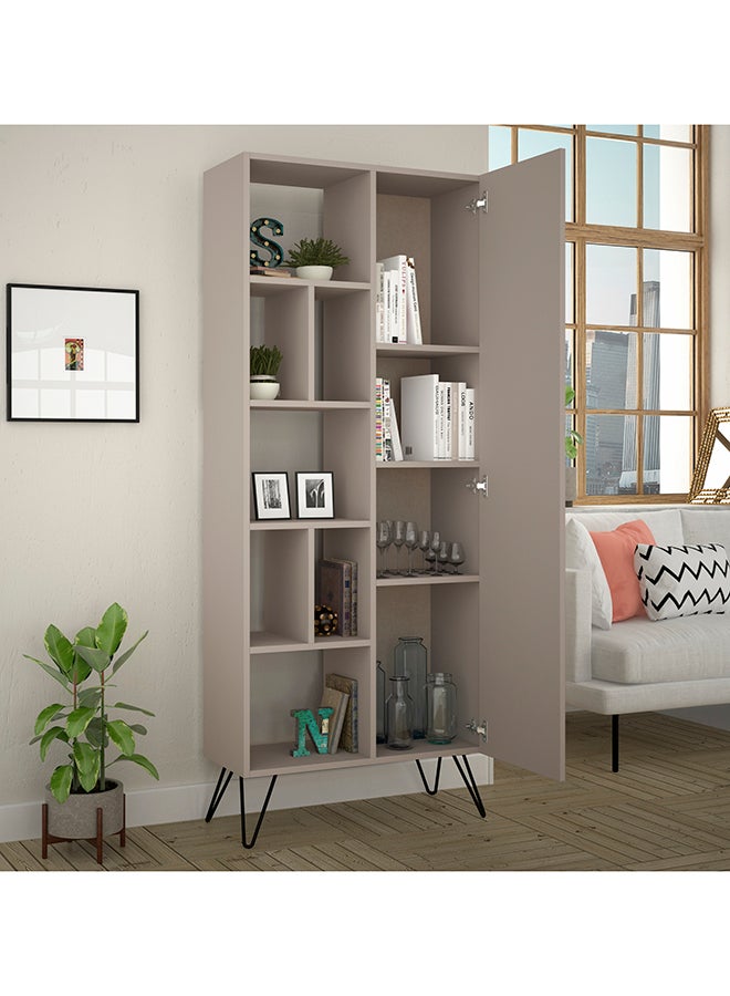 Mourah Home Jedda Bookcase Modern Book Shelf 5 Tier 1 Door Multi Storage Bookshelf Rack With Metal Legs Display Cabinet For Bedroom Living Room  29.6X191X80.6Cm Light Mocha - Image 3