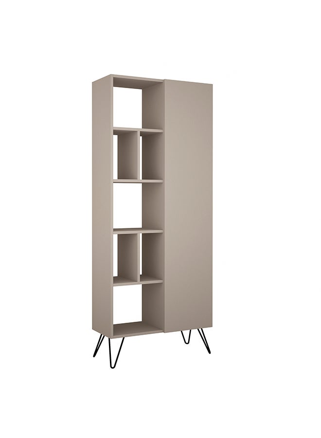 Mourah Home Jedda Bookcase Modern Book Shelf 5 Tier 1 Door Multi Storage Bookshelf Rack With Metal Legs Display Cabinet For Bedroom Living Room  29.6X191X80.6Cm Light Mocha - Image 4