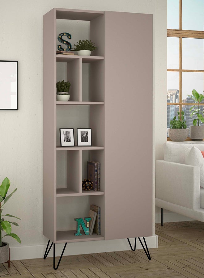 Mourah Home Jedda Bookcase Modern Book Shelf 5 Tier 1 Door Multi Storage Bookshelf Rack With Metal Legs Display Cabinet For Bedroom Living Room  29.6X191X80.6Cm Light Mocha - Image 1