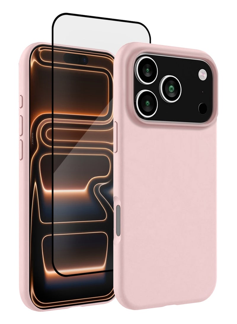 CATANES 2 Packs Silicone Protective Phone Case for iPhone 17 Pro Max - Soft Anti-Scratch Microfiber Lining Ultra Slim Drop Protection Phone Cover with 3D Screen Protector - Sand Pink - Image 1