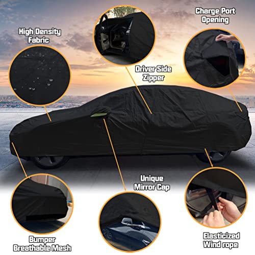 ROCCS Compatible with Tesla Model 3 Car Cover, All Weather UV Protection Full Exterior Accessories Waterproof with Zipper Charging Port for Tesla Model 3 Cover Outdoor 2017-2023 - Image 2