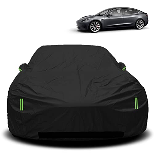 ROCCS Compatible with Tesla Model 3 Car Cover, All Weather UV Protection Full Exterior Accessories Waterproof with Zipper Charging Port for Tesla Model 3 Cover Outdoor 2017-2023 - Image 1