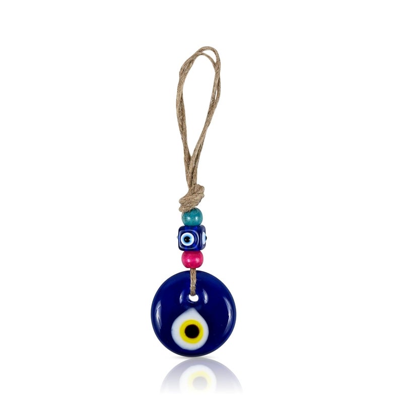 VKORA Handmade Evil Eye Hanging with Multicolor Beads for Car Home Shop Office Glass 4cm Diameter in Yellow Color - Image 1