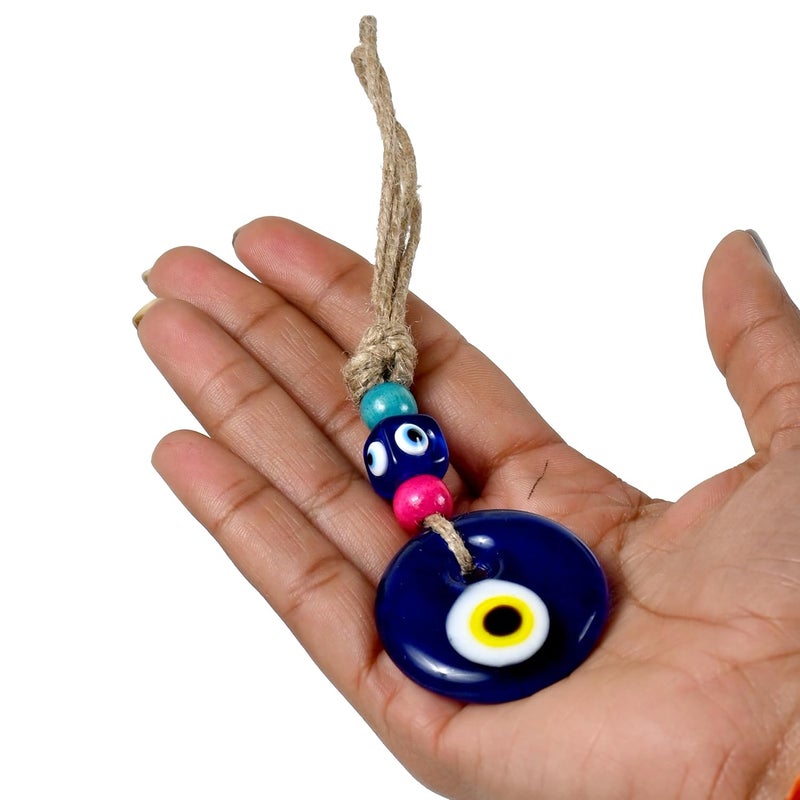 VKORA Handmade Evil Eye Hanging with Multicolor Beads for Car Home Shop Office Glass 4cm Diameter in Yellow Color - Image 3
