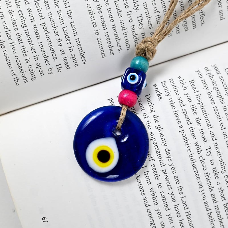VKORA Handmade Evil Eye Hanging with Multicolor Beads for Car Home Shop Office Glass 4cm Diameter in Yellow Color - Image 5
