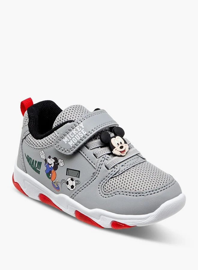 Disney Mickey Mouse Print Light-Up Sneakers with Hook and Loop Closure