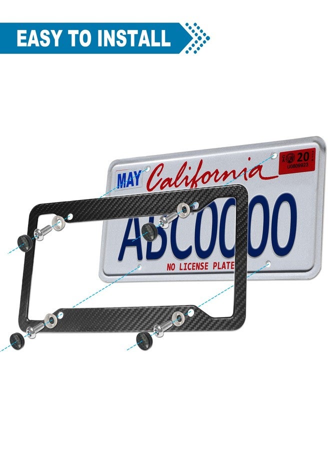 ZXFOOG Carbon Fiber License Plate Frame- Real Carbon Fiber Cloth Wrap Stainless Steel Holder, Wide Edge Black Car Tag Cover with Anti Theft Screws Caps, 1 Pack 4 Hole - Image 4