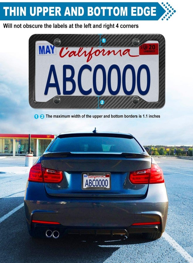 ZXFOOG Carbon Fiber License Plate Frame- Real Carbon Fiber Cloth Wrap Stainless Steel Holder, Wide Edge Black Car Tag Cover with Anti Theft Screws Caps, 1 Pack 4 Hole - Image 5