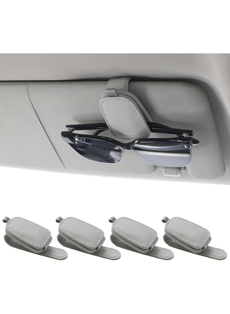 4 Packs Sunglasses Holders for Car Visor - Magnetic Leather Sunglasses Holder and Ticket Card Clip - Car Visor Accessories (4Pcs Silver Grey) - Image 1