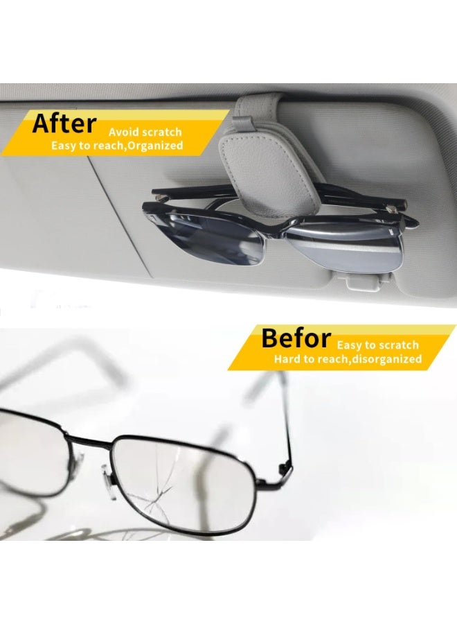 4 Packs Sunglasses Holders for Car Visor - Magnetic Leather Sunglasses Holder and Ticket Card Clip - Car Visor Accessories (4Pcs Silver Grey) - Image 2