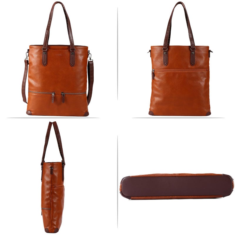 Lasaviin Laptop Tote Bag, Leather Work Tote for Computer Bag, Waterproof Lightweight Shoulder Bag Purse Handbags Crossbody Bag for Work, Office, Business, School, Travel - Brown - Image 4
