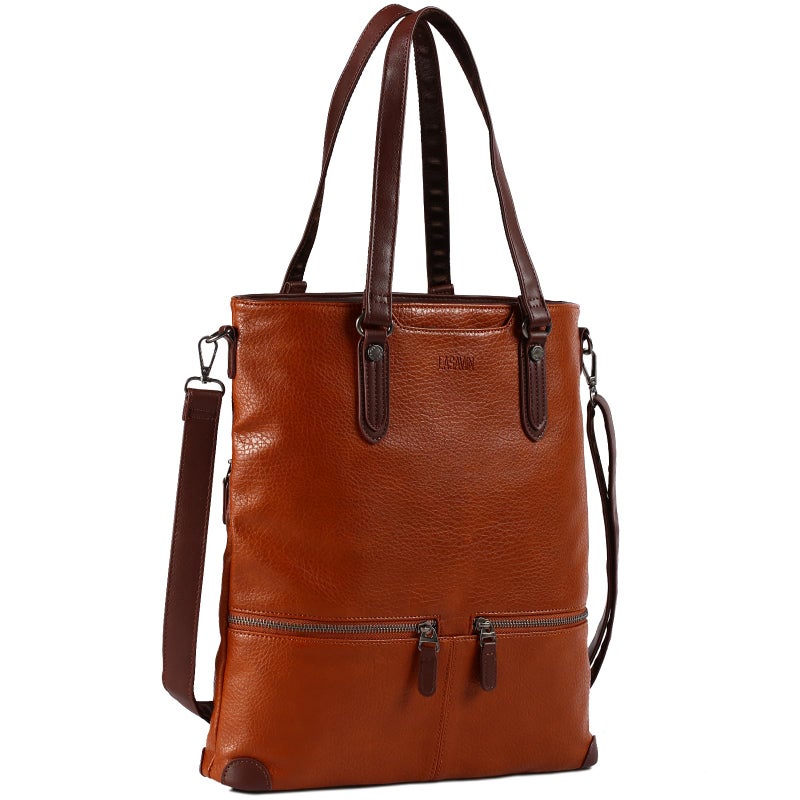 Lasaviin Laptop Tote Bag, Leather Work Tote for Computer Bag, Waterproof Lightweight Shoulder Bag Purse Handbags Crossbody Bag for Work, Office, Business, School, Travel - Brown - Image 1