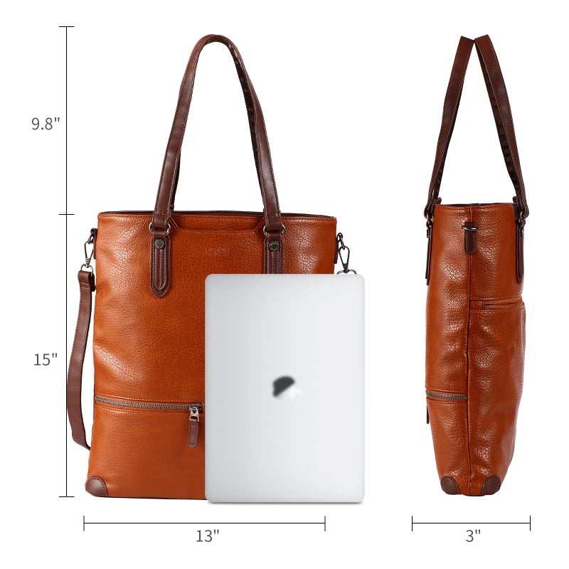 Lasaviin Laptop Tote Bag, Leather Work Tote for Computer Bag, Waterproof Lightweight Shoulder Bag Purse Handbags Crossbody Bag for Work, Office, Business, School, Travel - Brown - Image 5