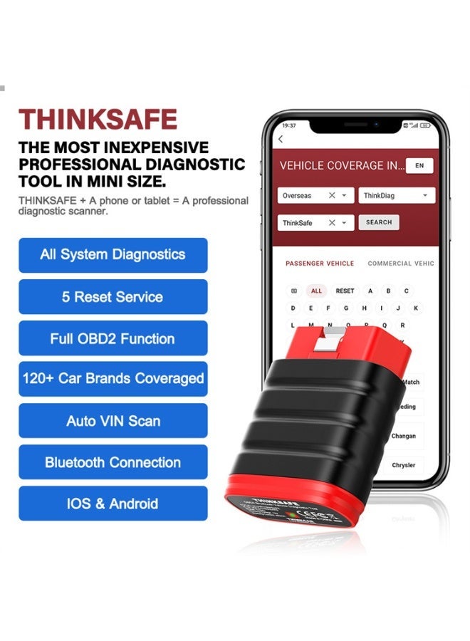 فكر في السيارة أداة تشخيص Thinkcar Thinksafe OBD2، ماسح ضوئي للسيارات احترافي كامل الأنظمة متوافق مع البلوتوث. - Image 2
