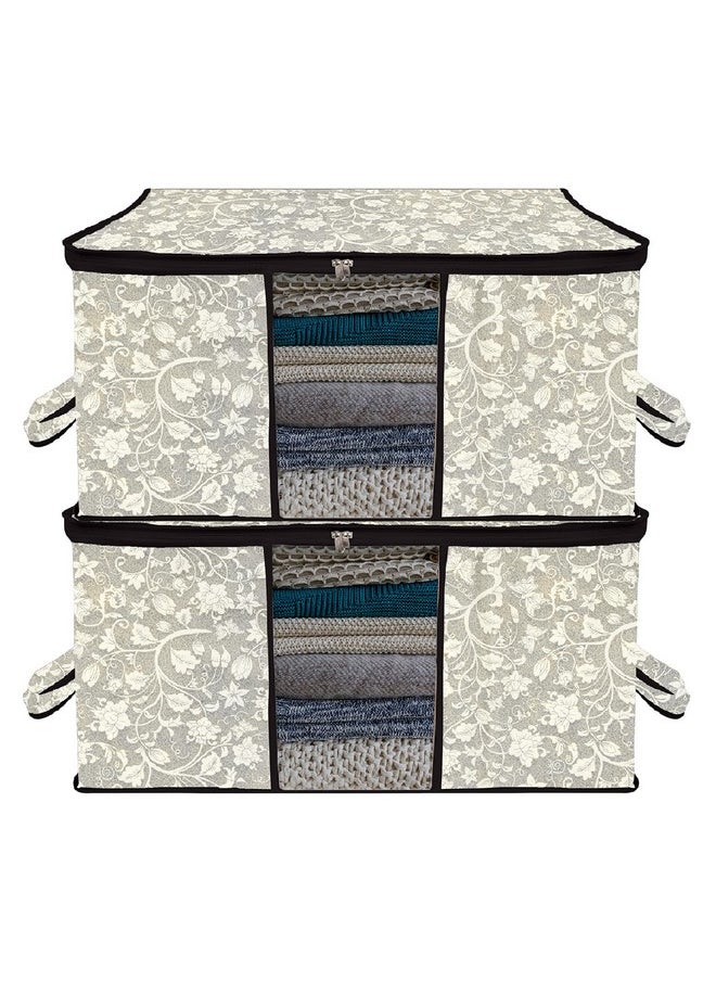 Kuber Industries Kuber Industries Underbed Storage Bag | Flower-Design Blanket Cover with Clear Window | Zipper Closure & Handle Cloth Organizer | Large | Pack of 2 | Black  - Image 1