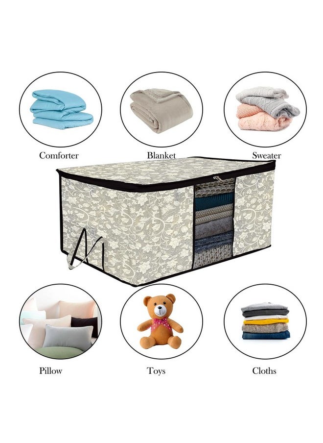 Kuber Industries Kuber Industries Underbed Storage Bag | Flower-Design Blanket Cover with Clear Window | Zipper Closure & Handle Cloth Organizer | Large | Pack of 2 | Black  - Image 5