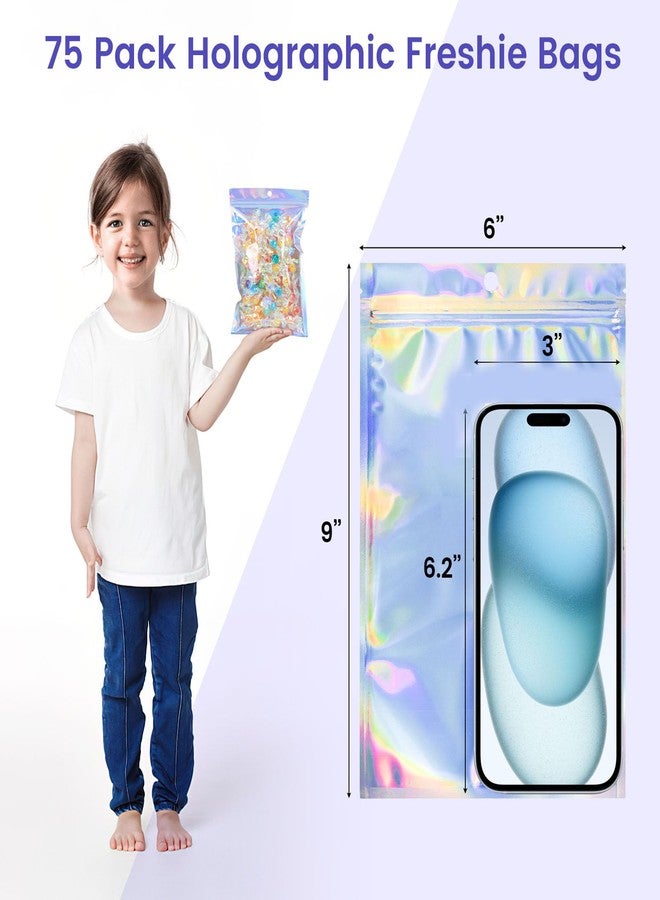 VGoodall حقائب مايلا 75 قطعة من VGOODALL، 6 × 9 بوصة، كيس فويل قابل لإعادة الإغلاق، مقاوم للرائحة، هولوجرافيك فريشي لحفلات الهدايا وتخزين الطعام - Image 2