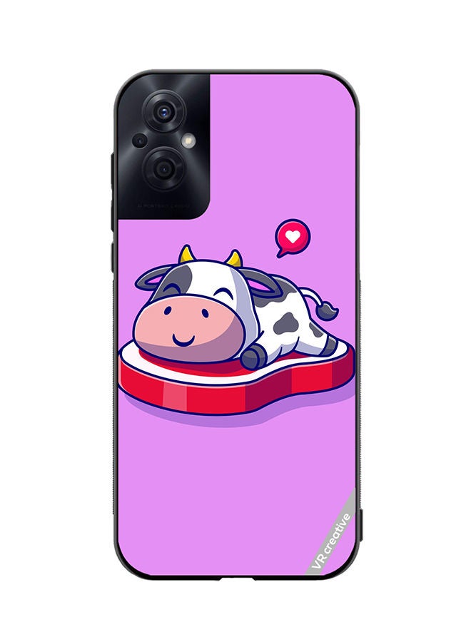 VR CREATIVE Protective Case Cover For Oppo Reno8 Z Cute Cow Sleeping On Beef Steak Cartoon Design Multicolour - Image 1