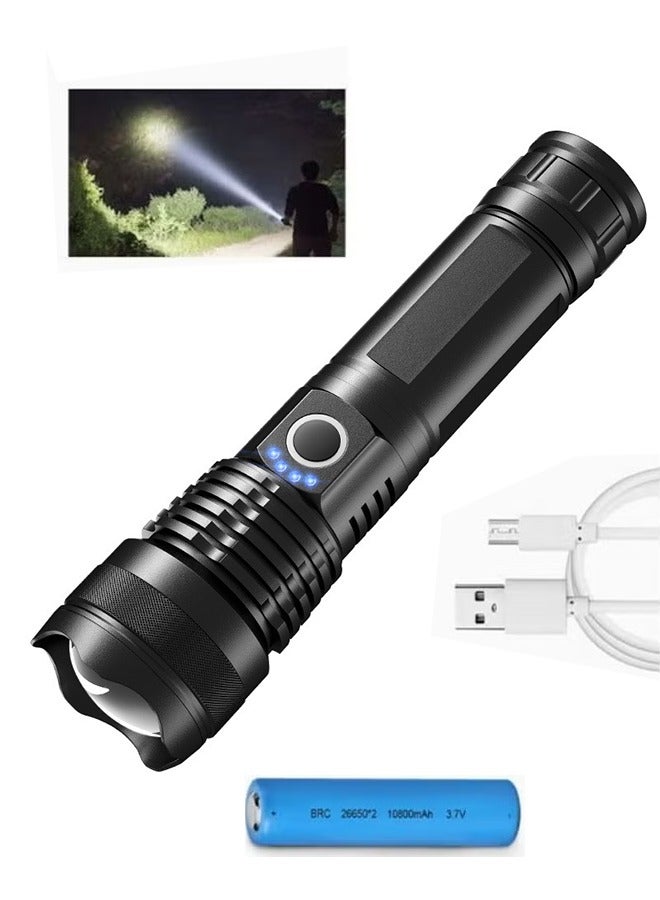 Arabest Super Bright Rechargeable LED Flashlights, 90000 Lumens XHP70.2 Tactical Flashlight, 10000mAh Parallel Battery, Zoomable&IPX5 Waterproof - Image 1