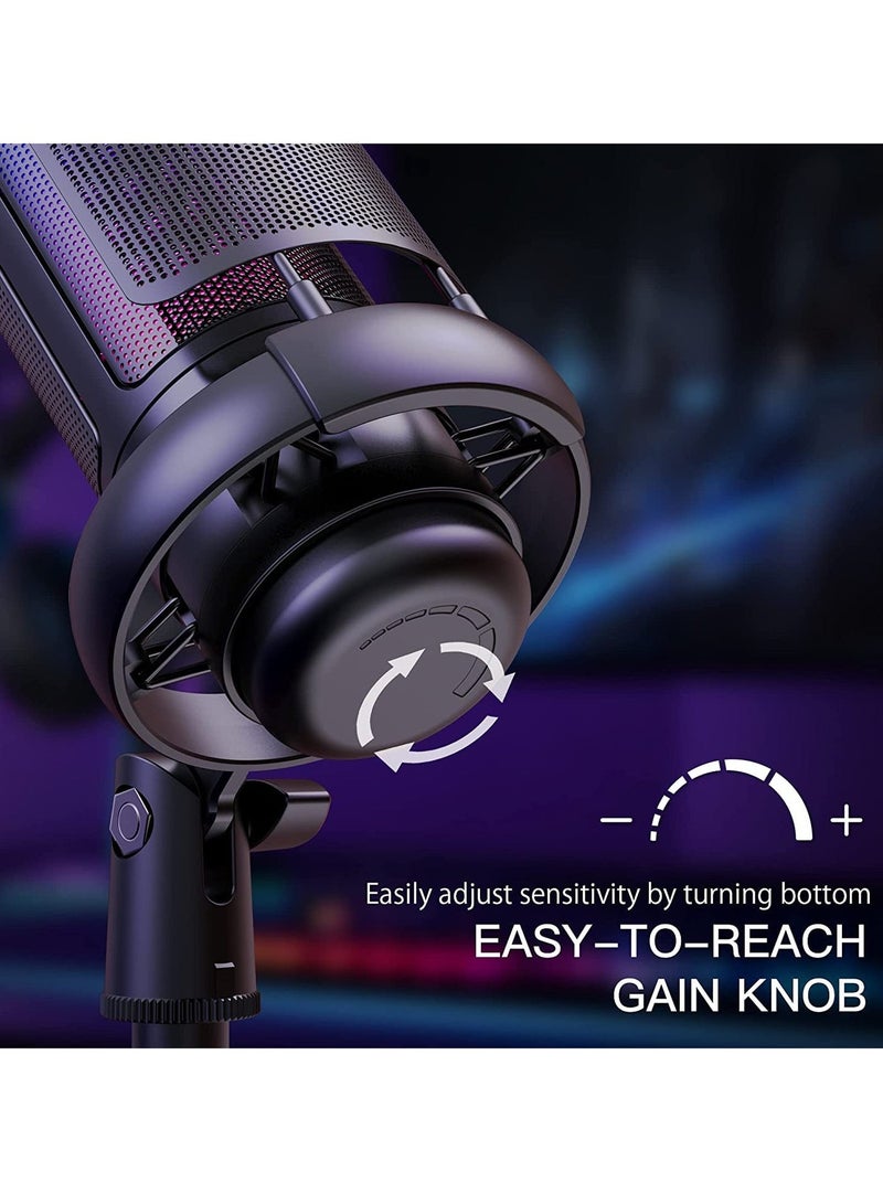 المحاكم USB Microphone for PC Computer Gaming Mic for PS4 PS5 Mac Condenser Mic with Quick Mute RGB Light Pop Filter Shock Mount Gain knob Monitoring Jack - Image 5